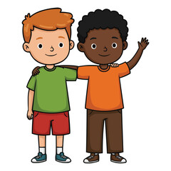 Friends Embracing and Smiling, Illustrative Representation of Friendship and Diversity