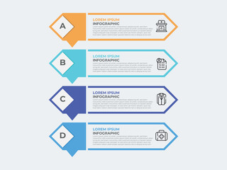 Design template for vector infographic labels with icons and 4 options or steps. Suitable for process diagrams, presentations, workflow layouts, banners, flow charts, and infographics.