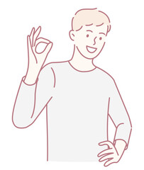 An illustration depicting a young man confidently signaling an okay gesture, conveying a sense of positivity