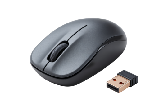 Wireless mouse next to usb receiver tech product