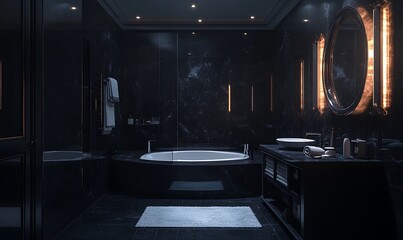 Dark bathroom interior. Generative Ai