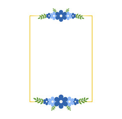 Flat Style Blue Flower Border with Leaves for Printable Stationery and Templates