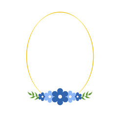 Flat Style Blue Flower Border with Leaves for Printable Stationery and Templates
