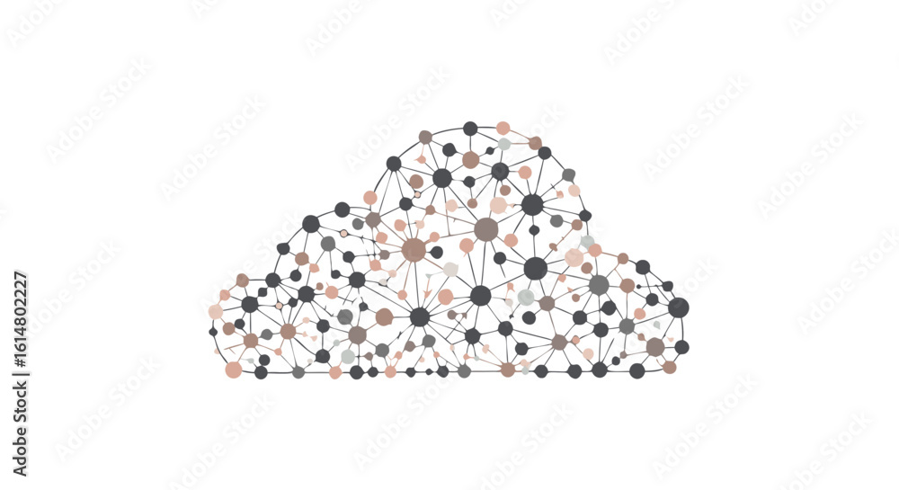 Poster cloud network: a digital cloud network icon, representing interconnected data and information flow, 