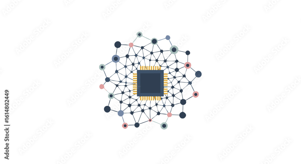 Poster abstract neural network: an abstract representation of a neural network, featuring a central process