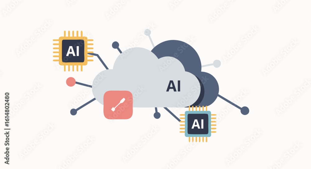 Poster ai cloud: visualizing the intersection of artificial intelligence and cloud computing. a conceptual 