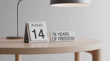 Commemorate August 14th with '78 Years of Freedom' desk calendar and modern lamp setting
