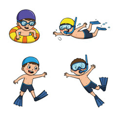 Swimming Children Fun in the Water with Goggles and Snorkels