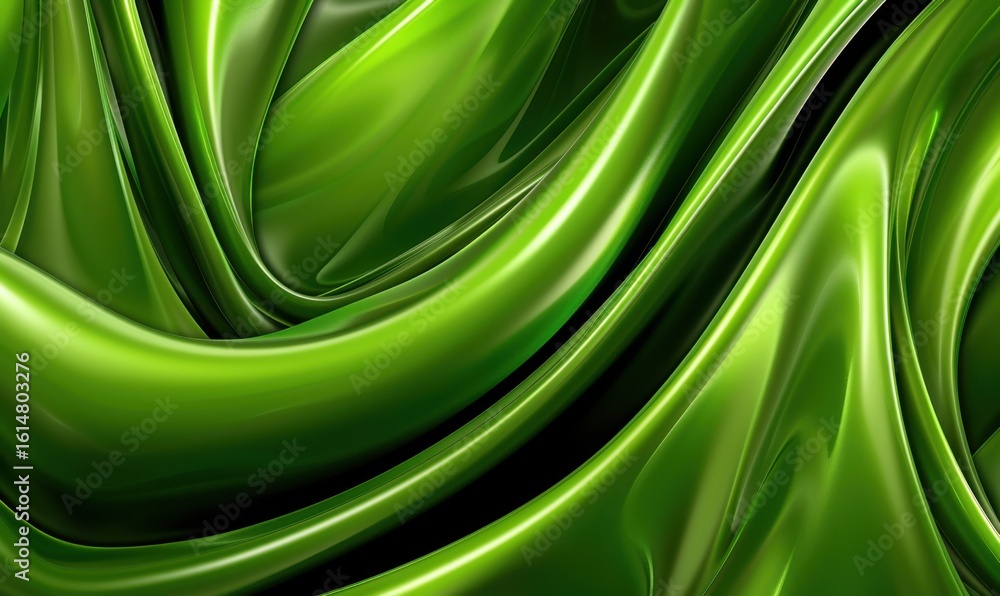 Poster green abstract wavy folds background smooth shiny texture and elegant curves