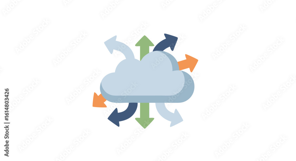 Poster cloud computing and data flow: an emblematic depiction of cloud computing, where data seamlessly flo