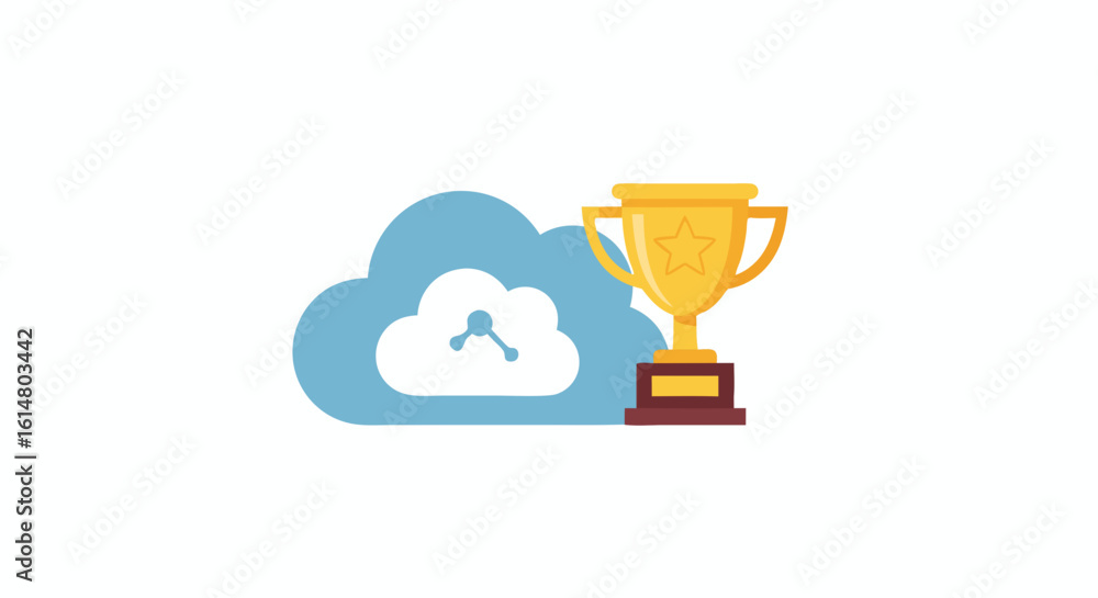 Poster cloud computing award: a visually compelling illustration of a golden trophy juxtaposed with a cloud