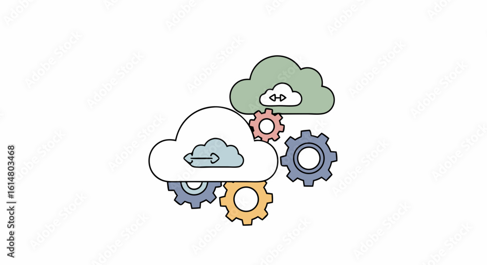 Poster cloud computing concept: a minimalistic graphic composition presents a harmonious blend of cloud, ge