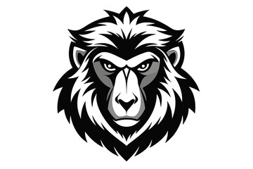 mascot style baboon head black and white vector

