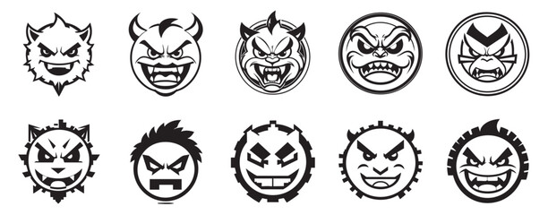 Angry Emoticon logo illustration set collection representing expressive emotional icons suitable for chat apps social media stickers and digital communication projects