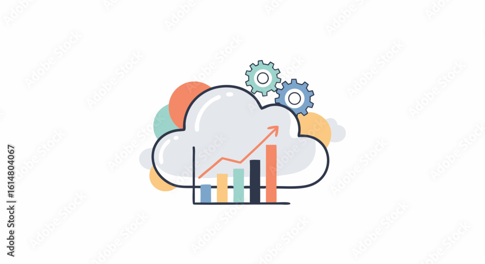 Poster cloud computing and data growth: an abstract illustration symbolizing the dynamic expansion of data 