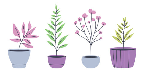 Colorful abstract houseplants in flat style, perfect for home decor, garden, or eco-friendly designs