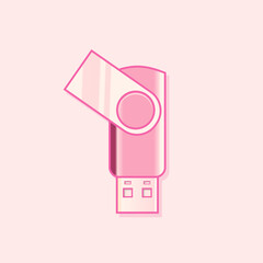A stylized pink USB flash drive illustration on a pale background. The isometric design and soft shadows create a retro digital device vibe, suitable for tech-themed artworks.