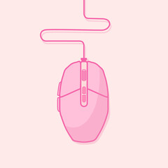 A pink wired computer mouse drawn in a minimalistic flat style. Clean lines and soft shading give it a modern digital aesthetic for tech icons or device-related illustrations.