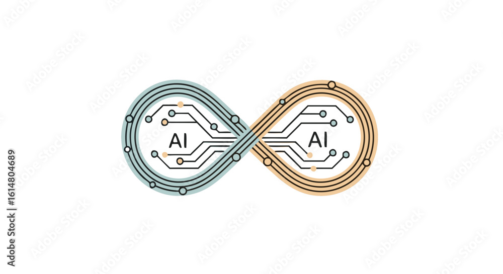 Poster ai infinity loop: a sophisticated representation of artificial intelligence seamlessly interwoven wi