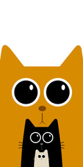 The same orange cat, but now holding three mini cats black, white, and gray on its head. A playful and imaginative composition for character-focused or animal-themed visuals 