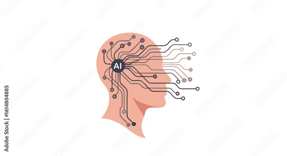 Aufkleber digital mindscape: a conceptual illustration of an artificial intelligence network intertwined withi