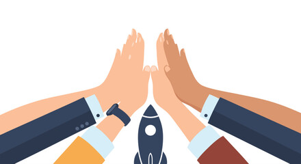 High Five for Launch: A symbolic image of hands giving a high five with a rocket, representing teamwork, collaboration, and the launch of a new project.