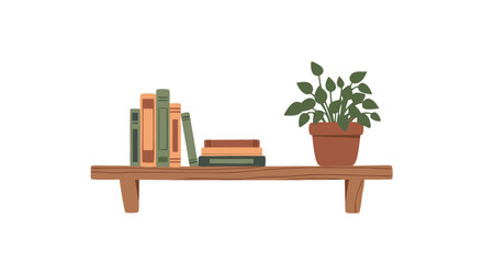 Books and Plant on Shelf: A cozy, inviting bookshelf with a selection of classic books and a potted plant, creating a sense of warmth and intellectual curiosity.