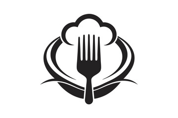 minimalist logo chef hat with spoon black and white silhouette