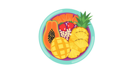 Tropical Fruit Bowl: A vibrant arrangement of tropical fruits, artfully presented in a colorful bowl, offering a delightful combination of colors, textures, and exotic flavors.
