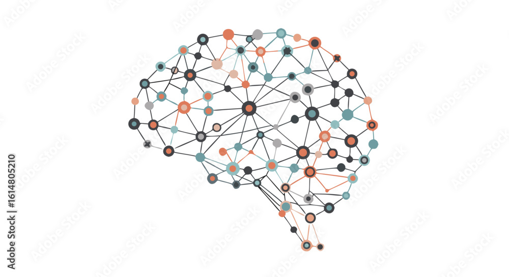 Poster brain connectivity in focus: a detailed digital depiction of a human brain, represented through an i