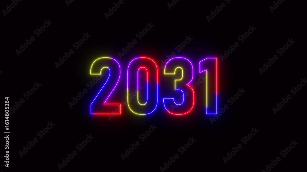 Poster 2031 neon line text. abstract 2031 neon text animation ,for neon color glowing neon number text back