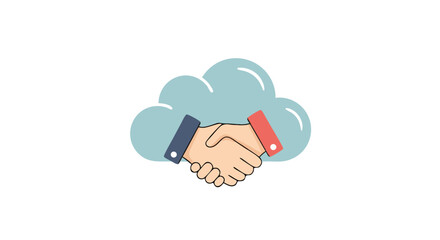 Cloud Partnership: A stylized vector illustration depicts a symbolic agreement between two entities, represented by clasped hands and a cloud signifying collaboration and shared vision.