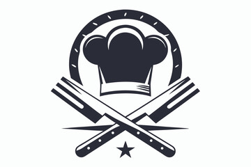 minimalist logo chef hat with spoon black and white silhouette
