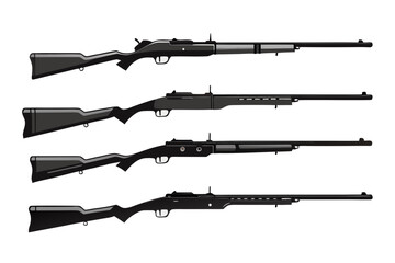 Collection of four detailed rifle illustrations on a white background