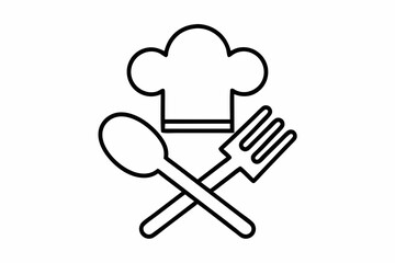 minimalist logo chef's hat with spoon black and white silhouette