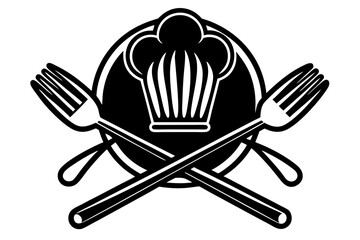 minimalist logo chef's hat with spoon black and white silhouette