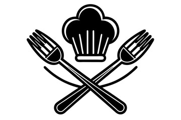 minimalist logo chef hat with spoon black and white silhouette