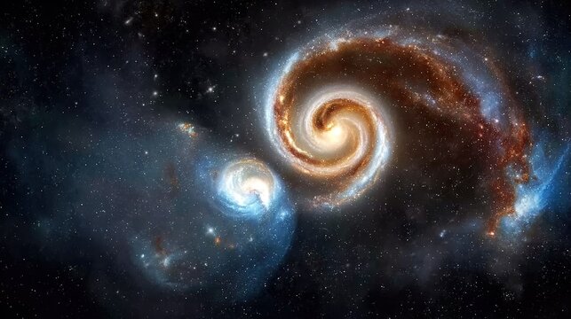 Colliding Spiral Galaxies Merging into Massive Galactic Formation with Nebula Vortex and Stellar Splendor, Space Science Visualization Background
