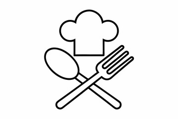 minimalist logo chef hat with spoon black and white silhouette