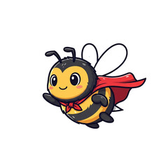 A cheerful cartoon insect wearing a cape and scarf flies with a determined expression ready to save the day.