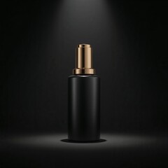 Elegant black bottle mockup with gold accents, ideal for high-end branding, product launches, and premium cosmetic design.