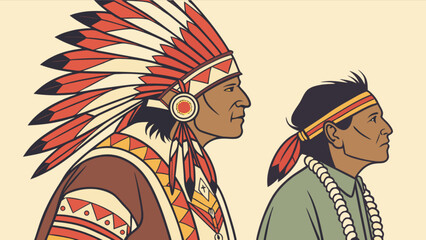 Native american chief and warrior illustration honoring indigenous peoples heritage and culture art design