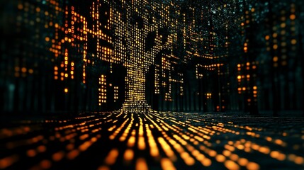 Java program showcasing binary tree traversal with a digital tree visualization