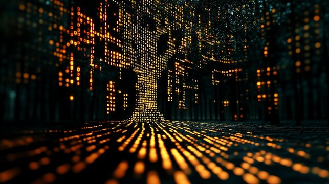 Java program showcasing binary tree traversal with a digital tree visualization