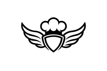 minimalist logo design featuring a stylized chef with wings