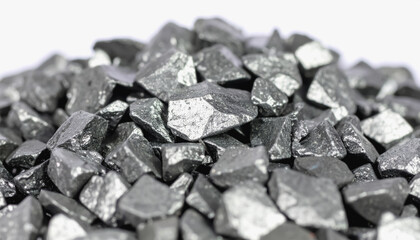 Large pile of black coal on a surface with natural lighting and copy space for text emphasizing chromium ores