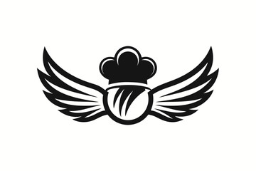 minimalist logo design featuring a stylized chef with wings