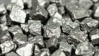 Pile of shiny silver nuggets displayed with copy space for text in a professional setting for mining industry use