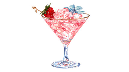 "Elegant V-Shaped Cocktail Glass with Fancy Straw Decoration – Watercolor Style"