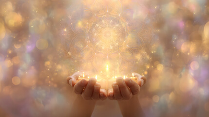 "Ethereal Mystical Background with Soft Golden Glow and Sacred Geometry"
